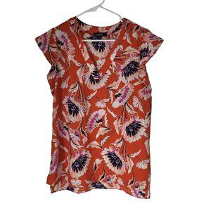 Rachel Roy label  Women's SZ LG Floral Print Orange Blouse Top